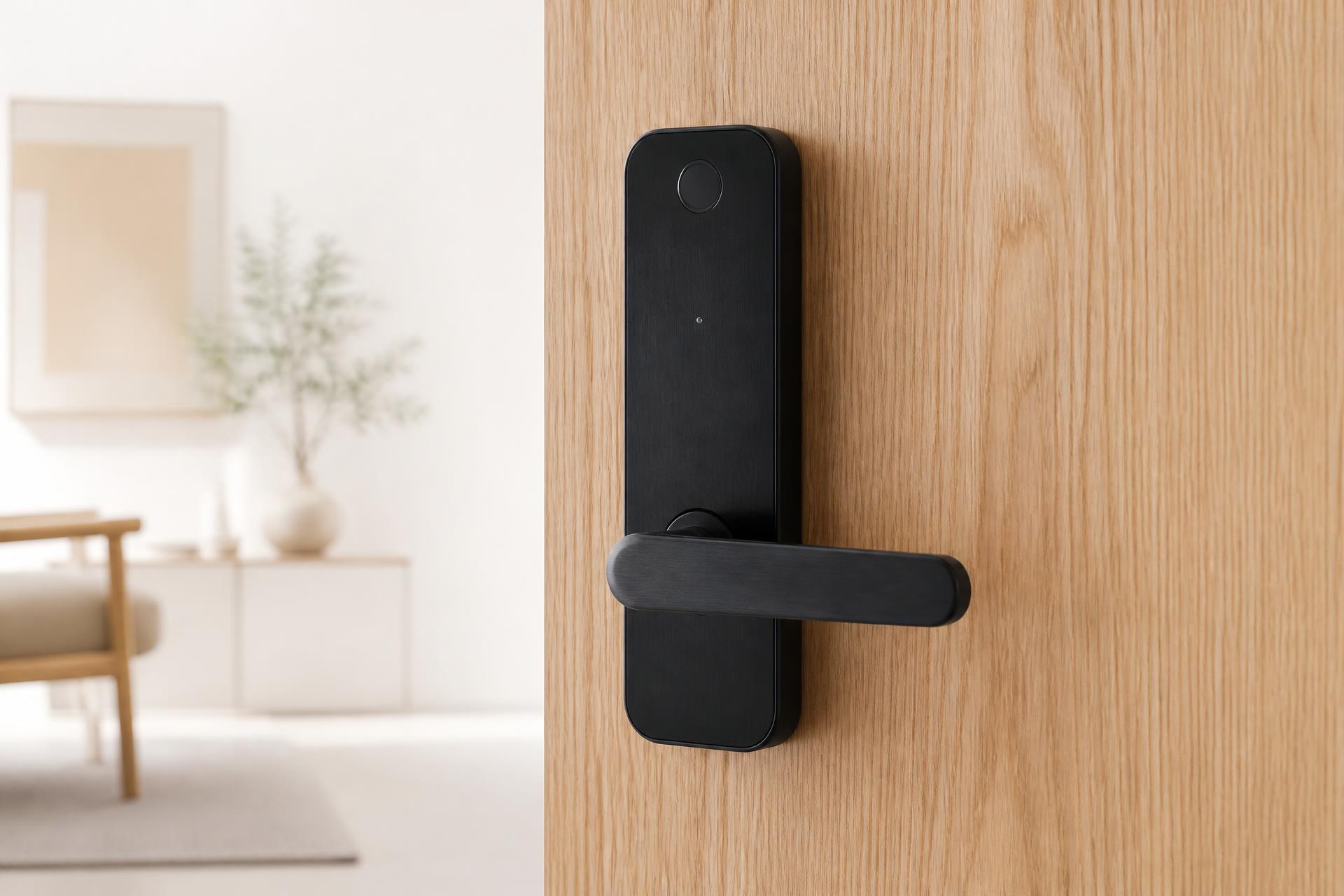 Serrure connectée CERRURE installée sur une porte d'entrée